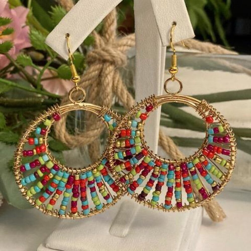 Seed Bead Boho Hoop Earrings
